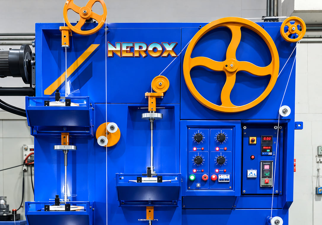 A Nerox wire covering machine on the factory floor, carrying the NEROX mark